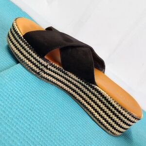A.N.A Erin Striped Open Toe Platform Wedge Slip On Sandals - Size 8.5